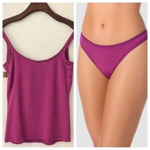 On Gossamer Cabana Cotton Cami & Mesh Thong Set NWT M Purplewine